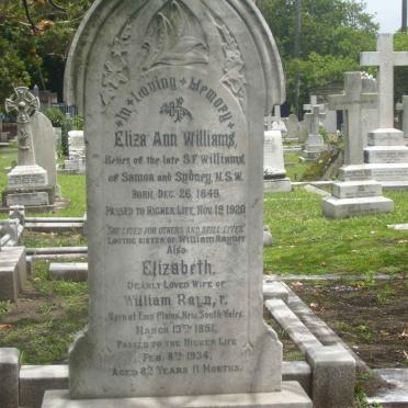 WILLIAMS Eliza Ann 1849-1920 :: RAYNER William J. -1941 &amp; Elizabeth 1851-1934