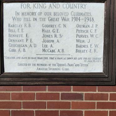 4. Beloved clubmates who fell in the Great War 1914-1918 - See name list.