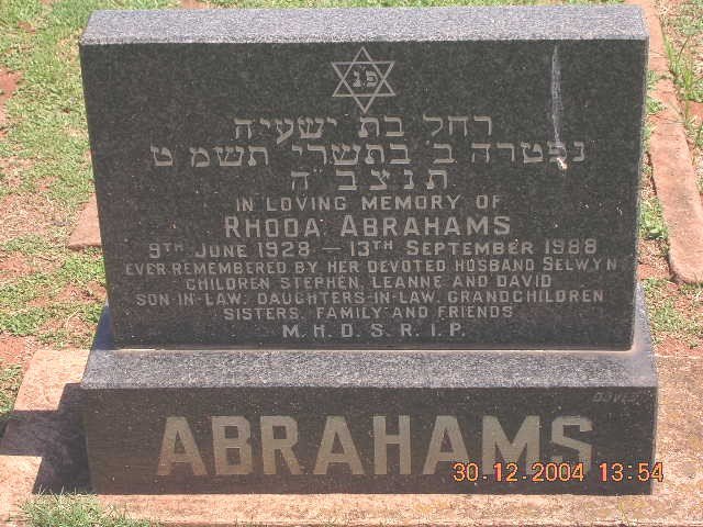 ABRAHAMS Rhoda 1928-1988
