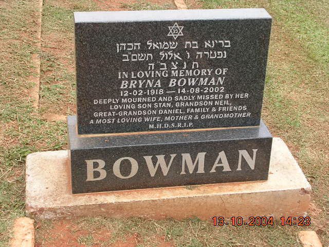 BOWMAN Bryna 1918-2002