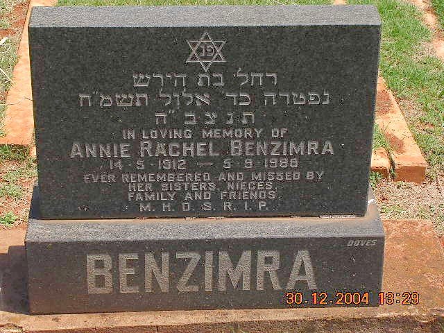 BENZIMRA Annie Rachel 1912-1988