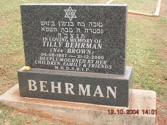 BEHRMAN Tilly nee BROWN 1907-2000