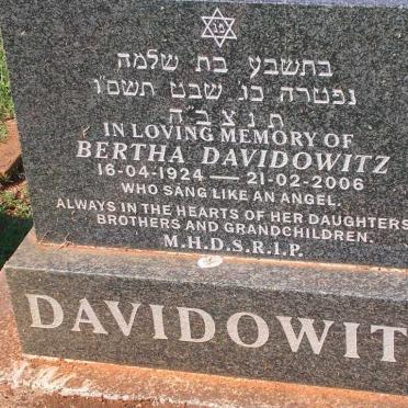 DAVIDOWITZ Bertha 1924-2006