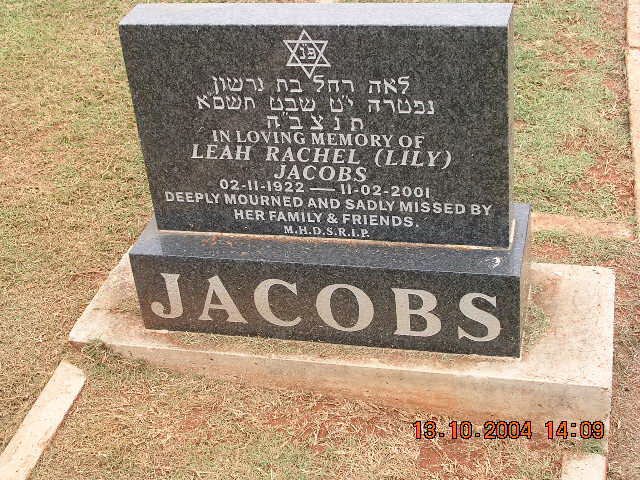 JACOBS Leah Rachel 1922-2001