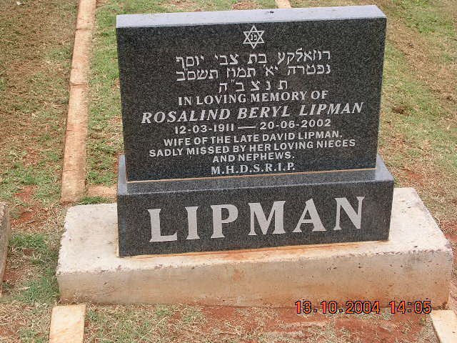 LIPMAN Rosalind Beryl 1911-2002