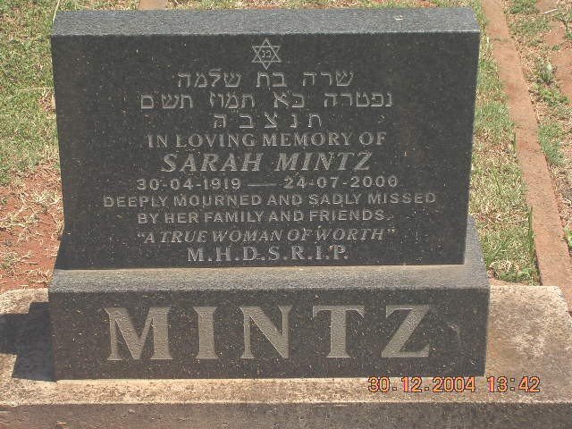 MINTZ Sarah 1919-2000