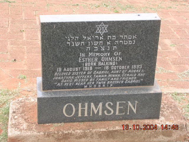 OHMSEN Esther nee BALKIND 1918-1993