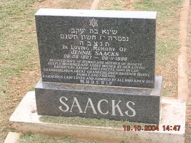 SAACKS Jennie 1907-1998
