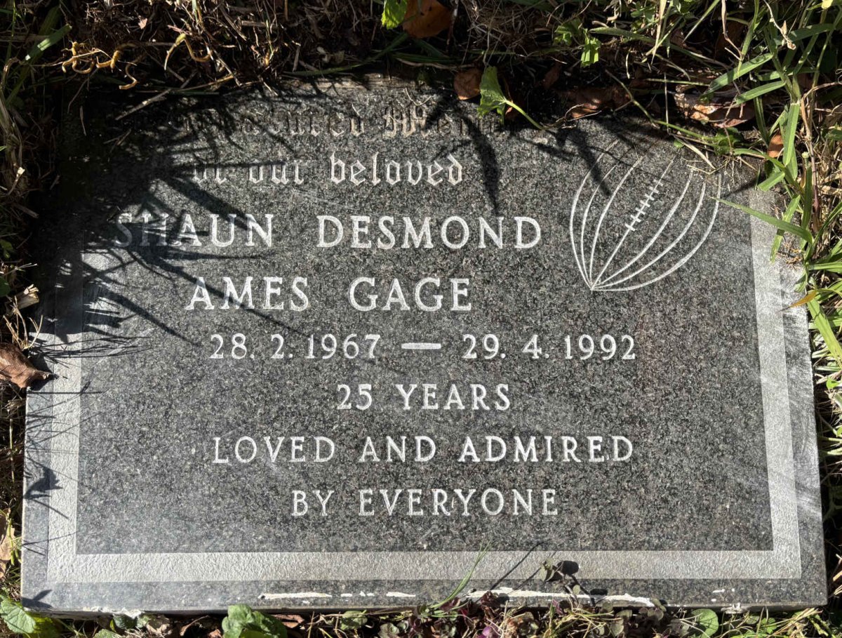 GAGE Shaun Desmond Ames 1967-1992