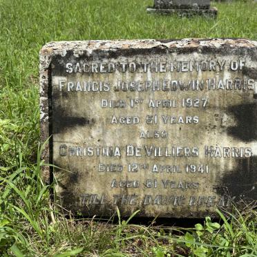 HARRIS Francis Joseph Edwin -1927 & Christina de Villiers -1941