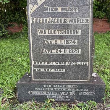 OUDTSHOORN Gideon Jacobus, van Reede van 1874-1929 & Aletta Cathrina -1969