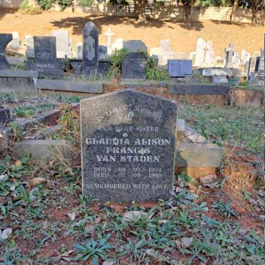 STADEN Claudia Alison Francis, van 1934-1990