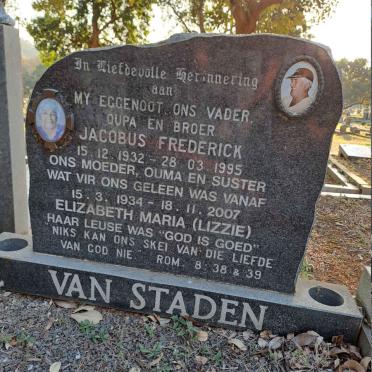 STADEN Jacobus Frederick, van 1932-1995 & Elizabeth Maria 1934-2007