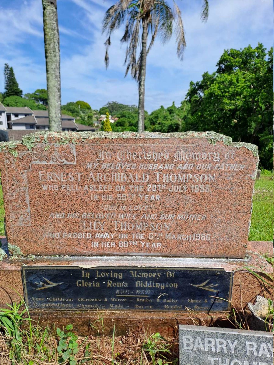 THOMPSON Ernest Archibald -1955 & Lily -1986 :: BIDDINGTON Gloria Roma 1931-2008 :: THOMPSON Barry Raymond 1937-2011