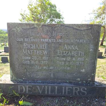 VILLIERS Richard Matthew, de 1911-1972 & Anna Elizabeth 1916-1978