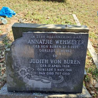 WEHMEYER Annatjie nee VON BUREN 1935-1962 :: VON BUREN Judith 1938-1981