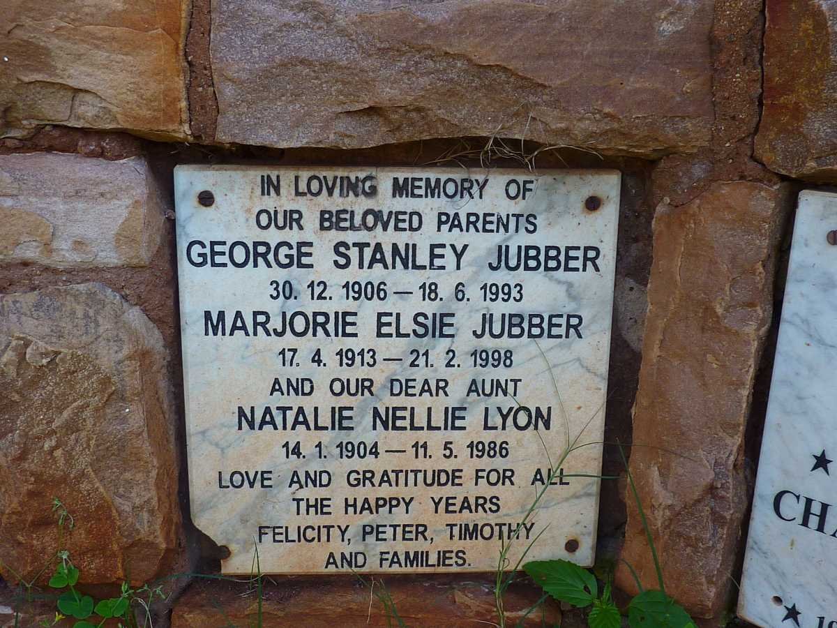 JUBBER George Stanley 1906-1993 &amp; Marjorie Elsie 1913-1998 :: LYON Natalie Nellie 1904-1986