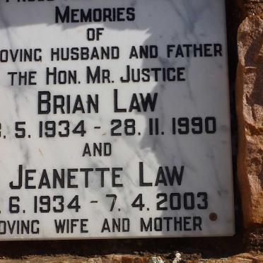 LAW Brian 1934-1990 &amp; Jeanette 1934-2003