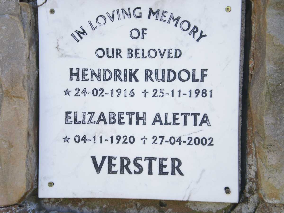 VERSTER Hendrik Rudolf 1916-1981 &amp; Elizabeth Aletta 1920-2002