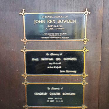 BOWDEN John Rex 1902-1970 :: BOWDEN Rowen Rex 1935-1962 :: BOWDEN Kingsley Quilter -1956