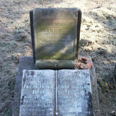 ALLAN Gerrie Albert -1928 :: PARRY Marie Kathrine 1880-1961 :: ALLAN Frieda Amalia 1915-1937