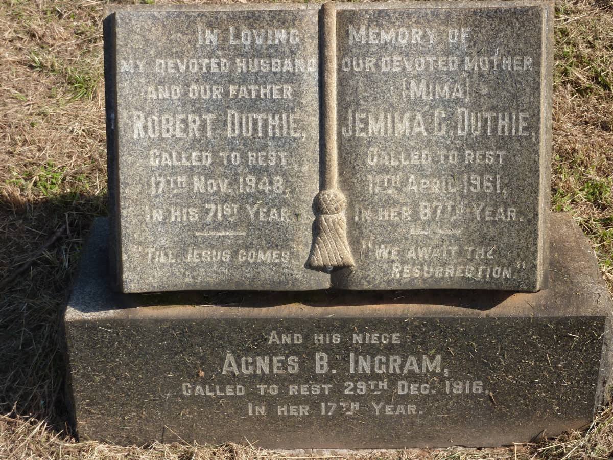DUTHIE Robert -1948 &amp; Jemima C. -1961 :: INGRAM Agnes B. -1916