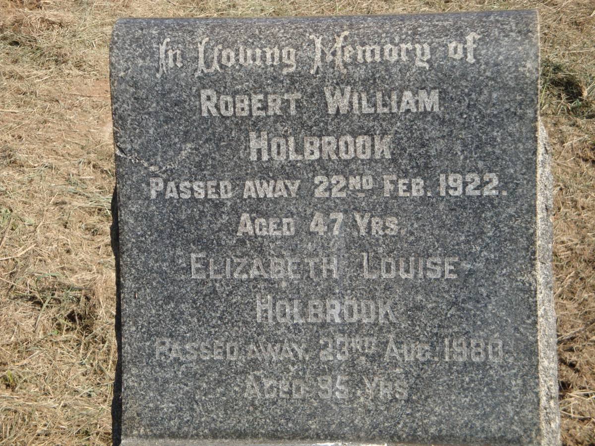 HOLBROOK Robert William -1922 &amp; Elizabeth Louise -1980 