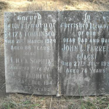TOMKINSON Eliza -1929 :: FARRELL John L. -1951 &amp; Lilla Sophia -194?