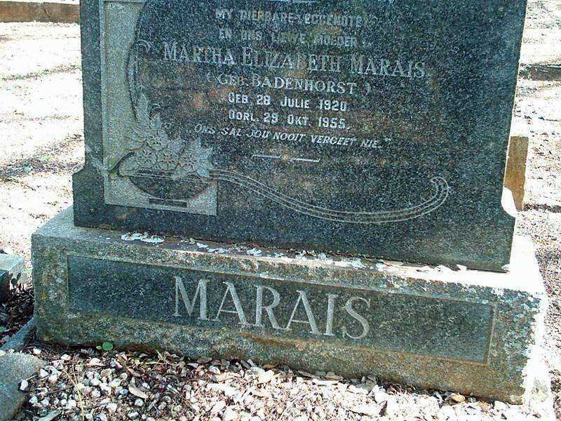 MARAIS Martha Elizabeth nee BADENHORST 1920-1955