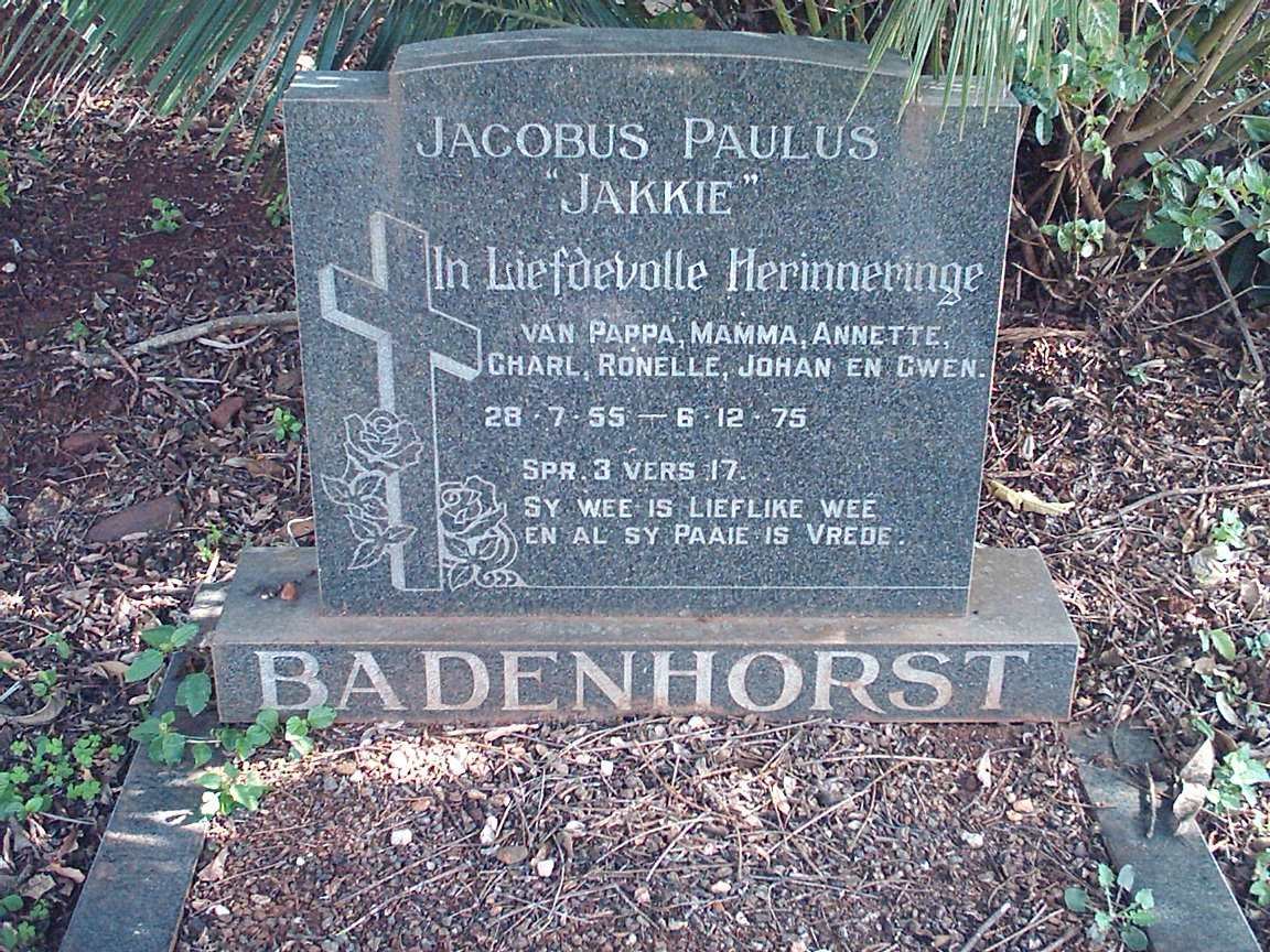 BADENHORST Jacobus Paulus 1955-1975