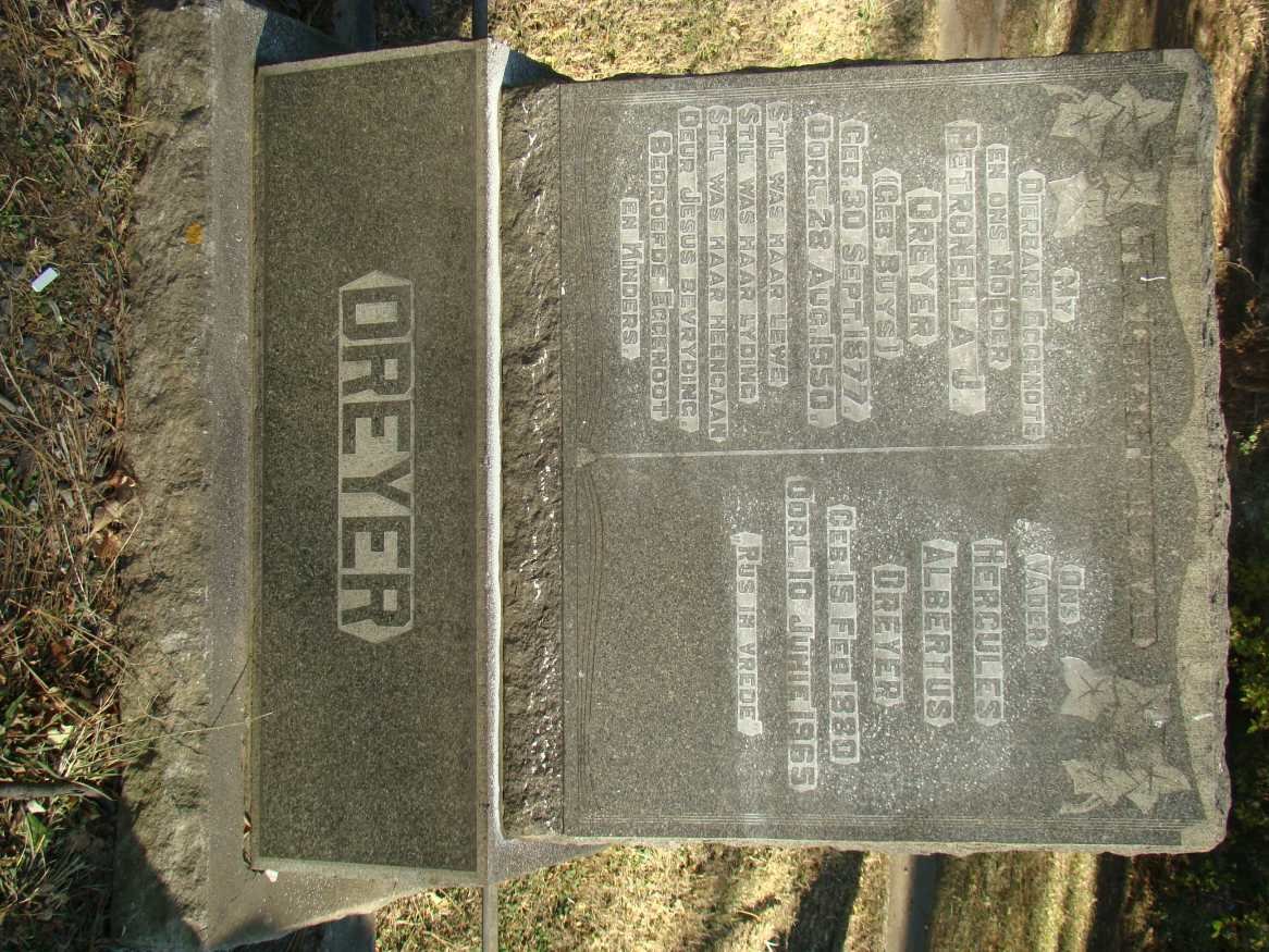 DREYER Hercules Albertus 1880-1965 &amp; Petronella J. BUYS 1877-1950