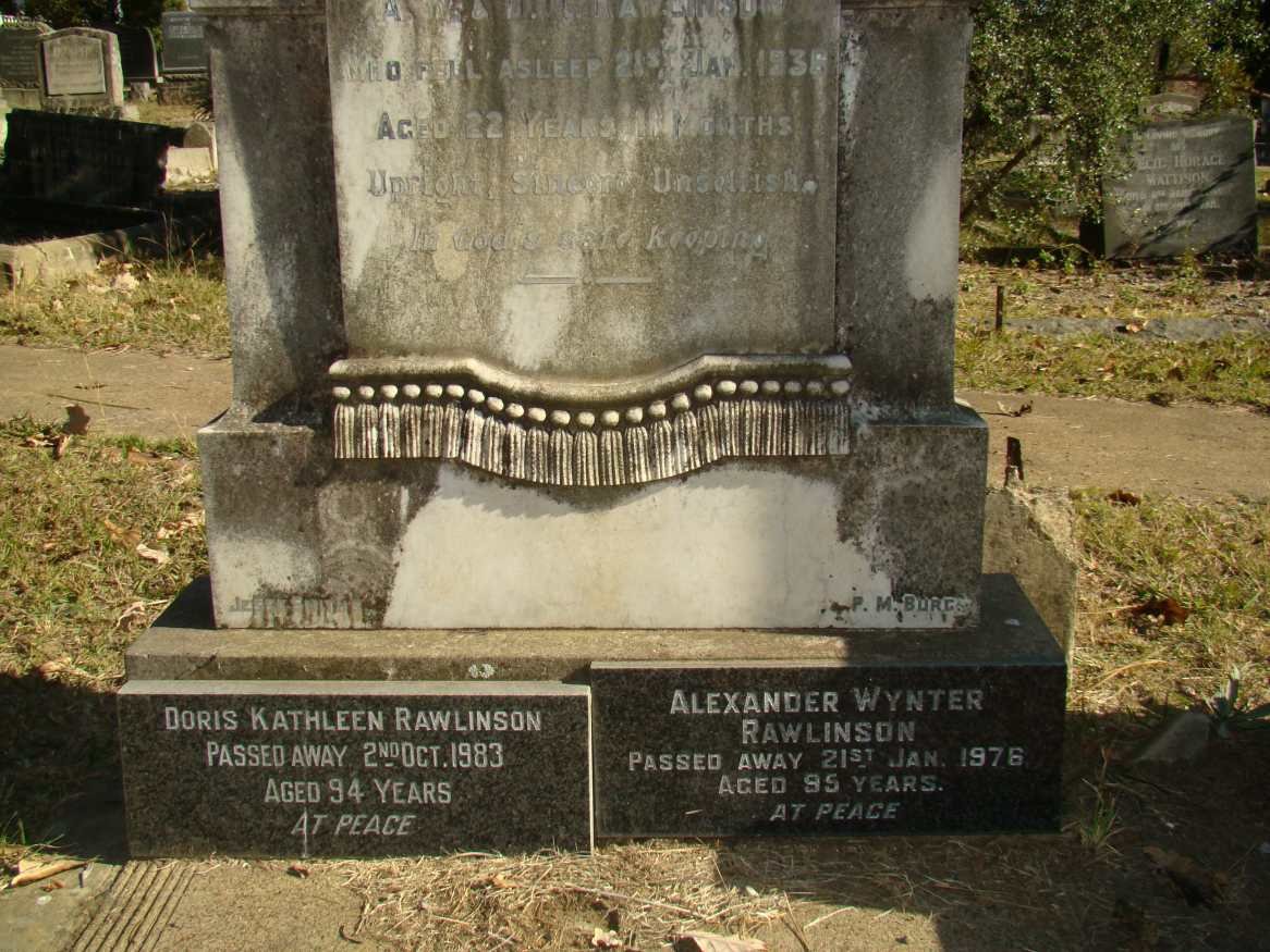 RAWLINSON Alexander Wynter -1976 &amp; Doris Kathleen -1983