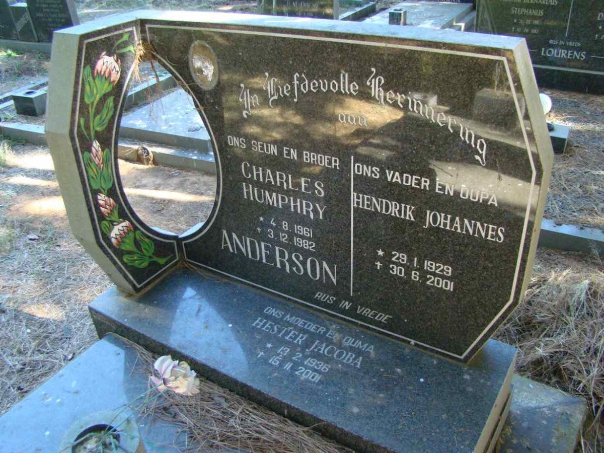ANDERSON Hendrik Johannes 1929-2001 &amp; Hester Jacoba 1936-2001 :: ANDERSON Charles Humphry 1961-1982