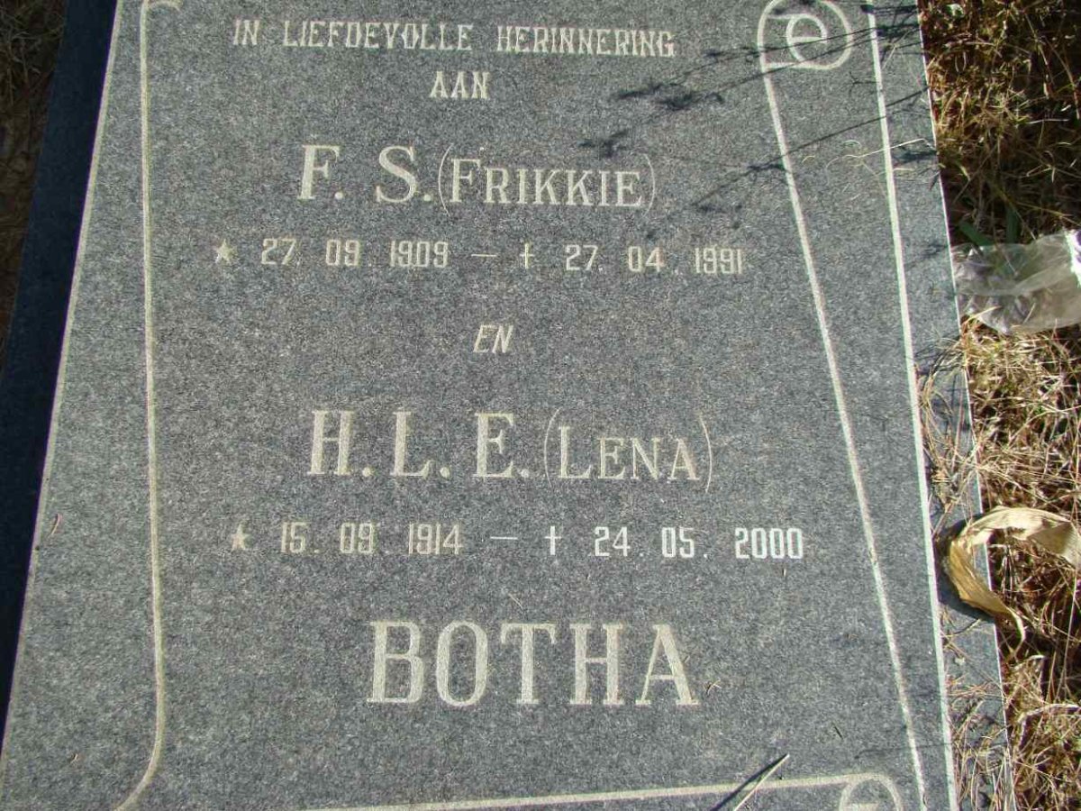 BOTHA F.S. 1909-1991 &amp; H.L.E. 1914-2000