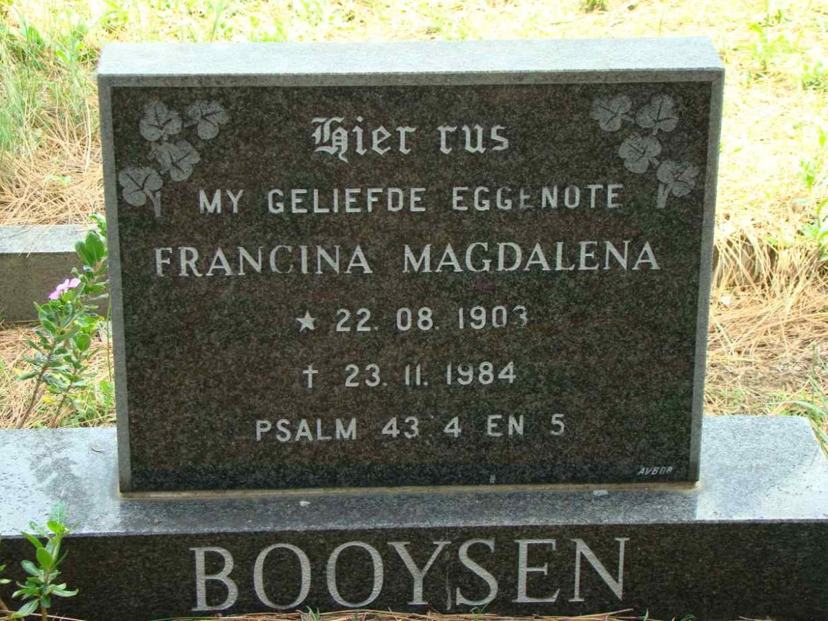 BOOYSEN Francina Magdalena 1903-1984