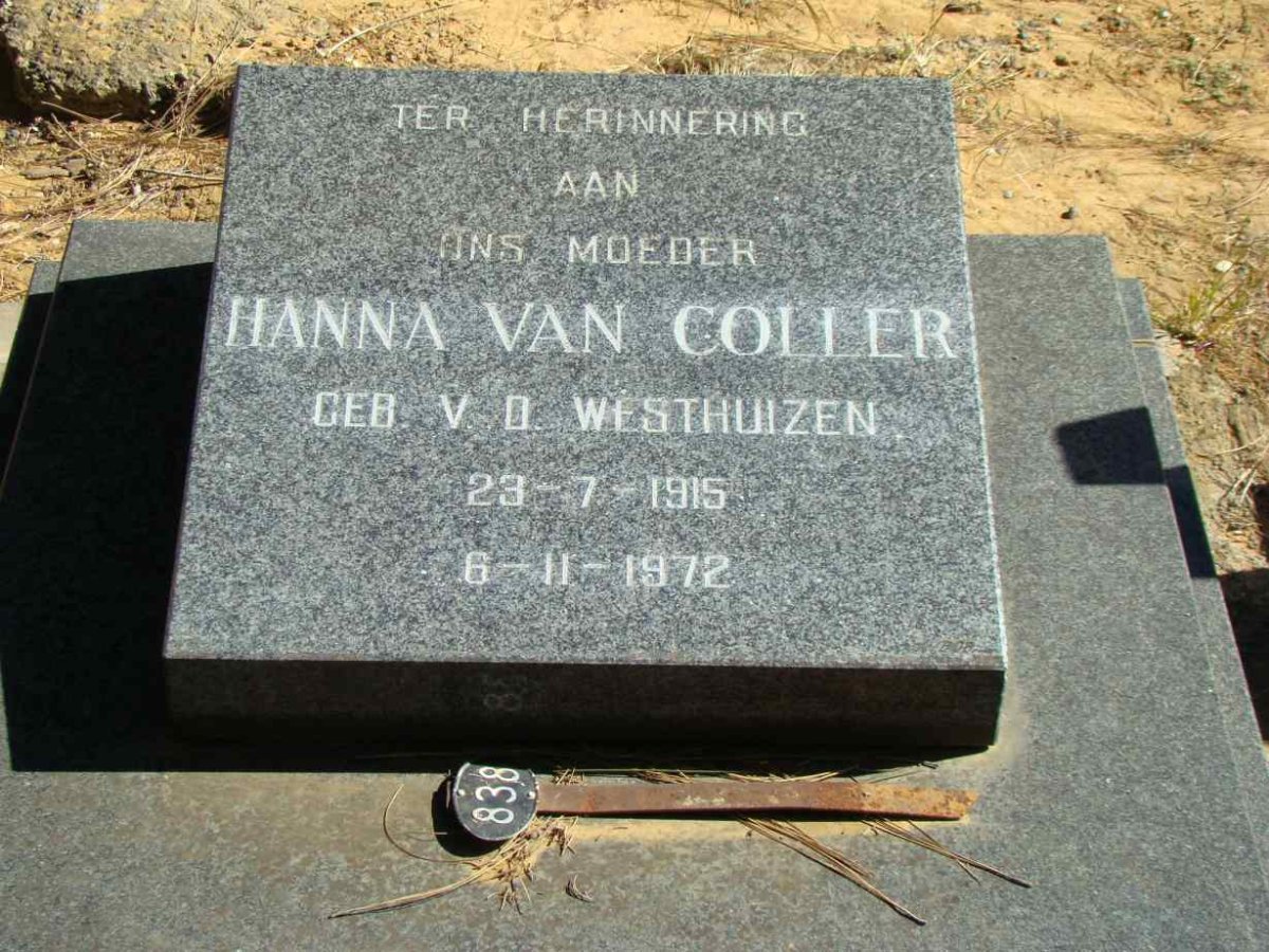 COLLER Hanna, van nee VAN DER WESTHUIZEN 1915-1972