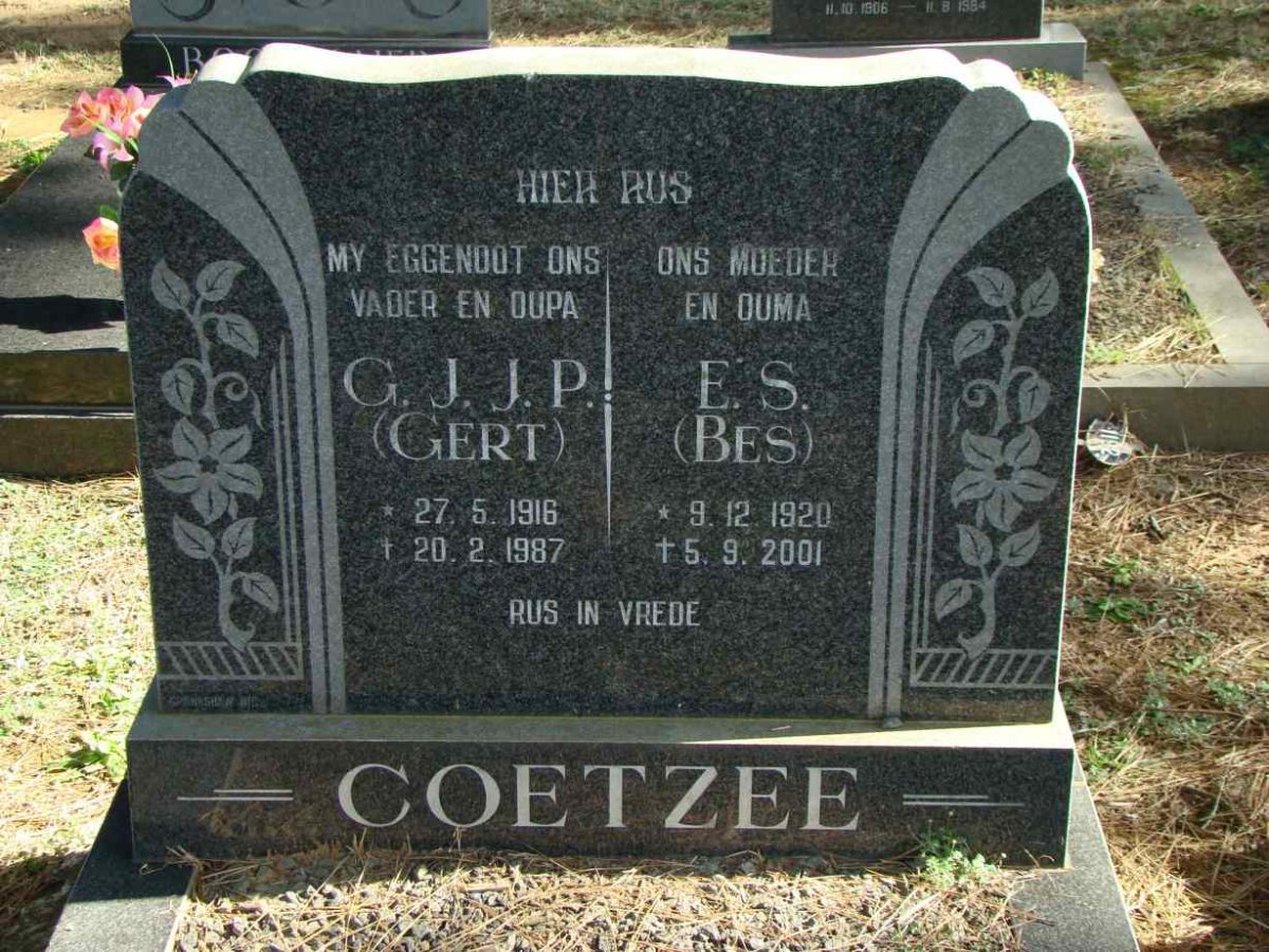 COETZEE G.J.J.P 1916-1987 &amp; E.S. 1920-2001