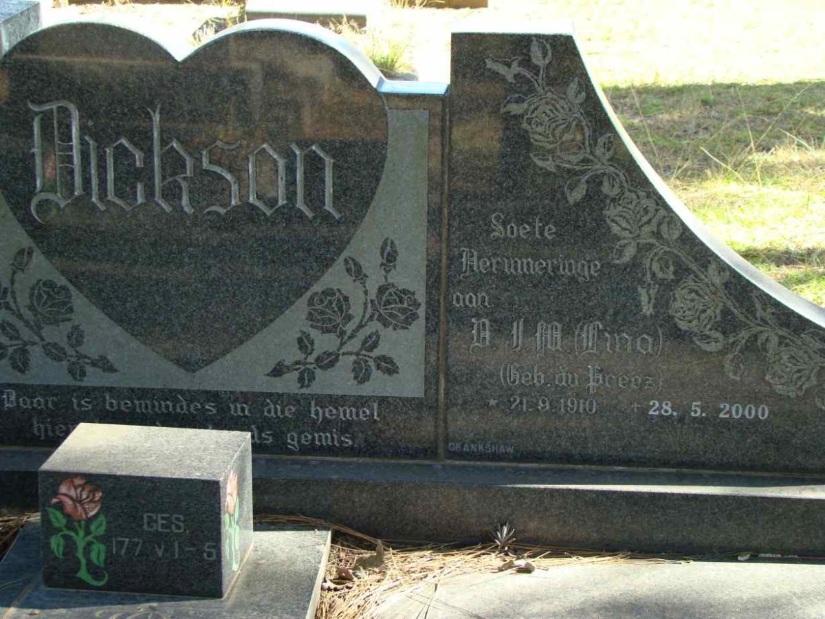 DICKSON D.J.M. nee DU PREEZ 1910-2000