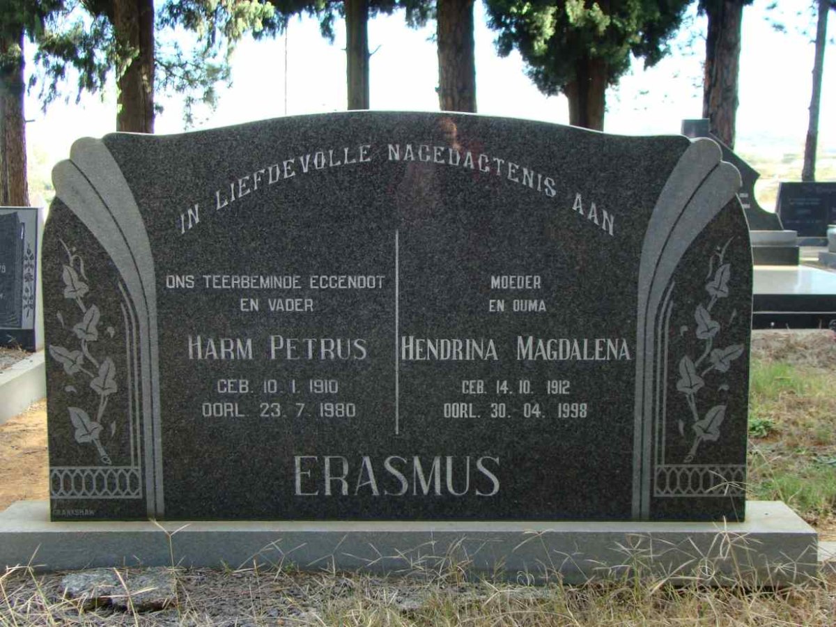 ERASMUS Harm Petrus 1910-1980 &amp; Hendrina Magdalena 1912-1998