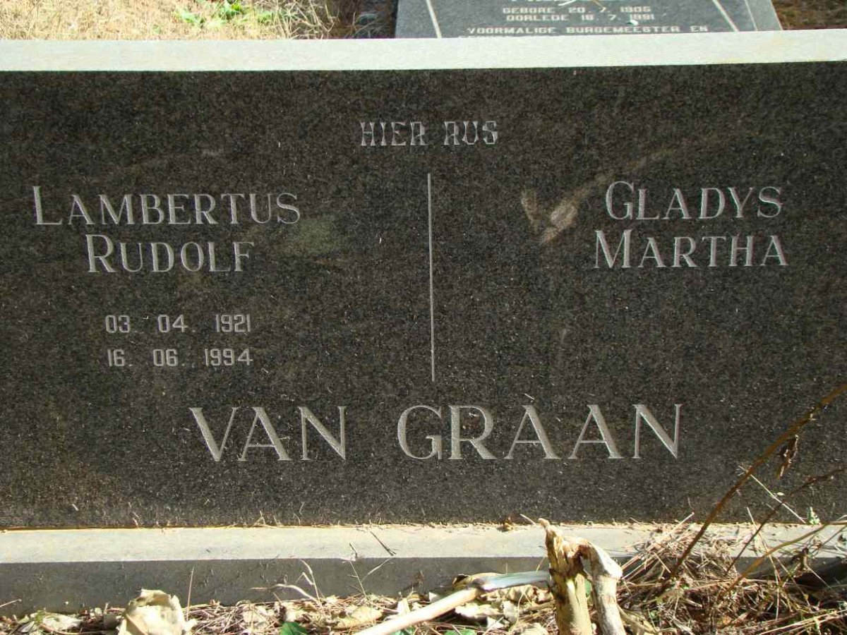GRAAN Lambertus Rudolf, van 1921-1994 &amp; Gladys Martha