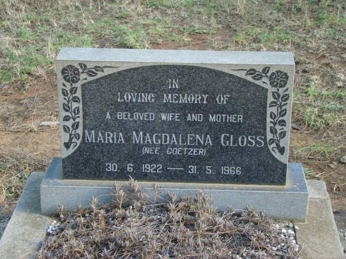 GLOSS Maria Magdalena nee COETZER 1922-1966