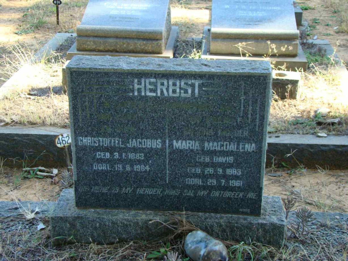 HERBST Christoffel Jacobus 1883-1964 &amp; Maria Magdalena DAVIS 1883-1961