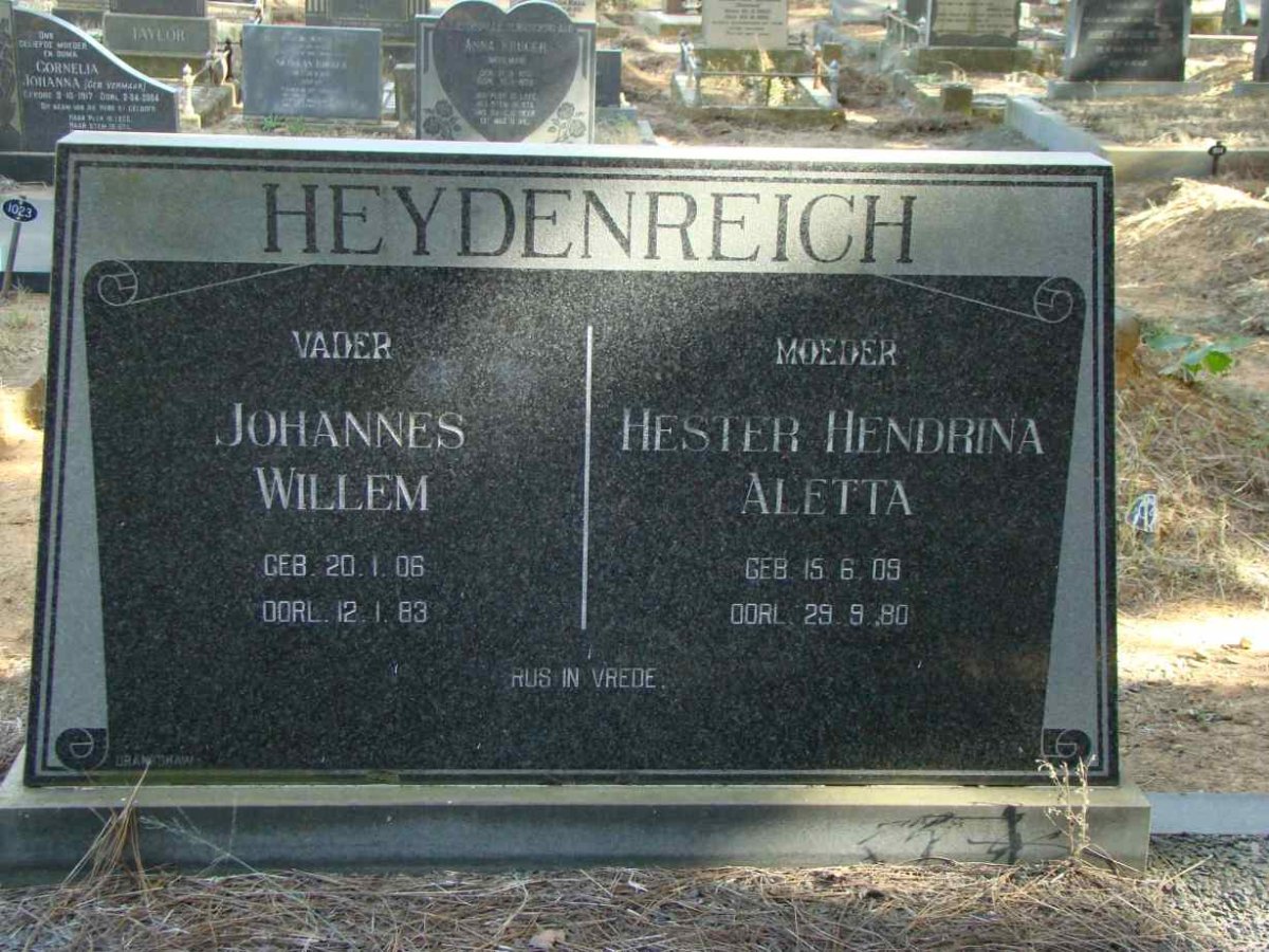 HEYDENREICH Johannes Willem 1906-1983 &amp; Hester Hendrina Aletta 1909-1980