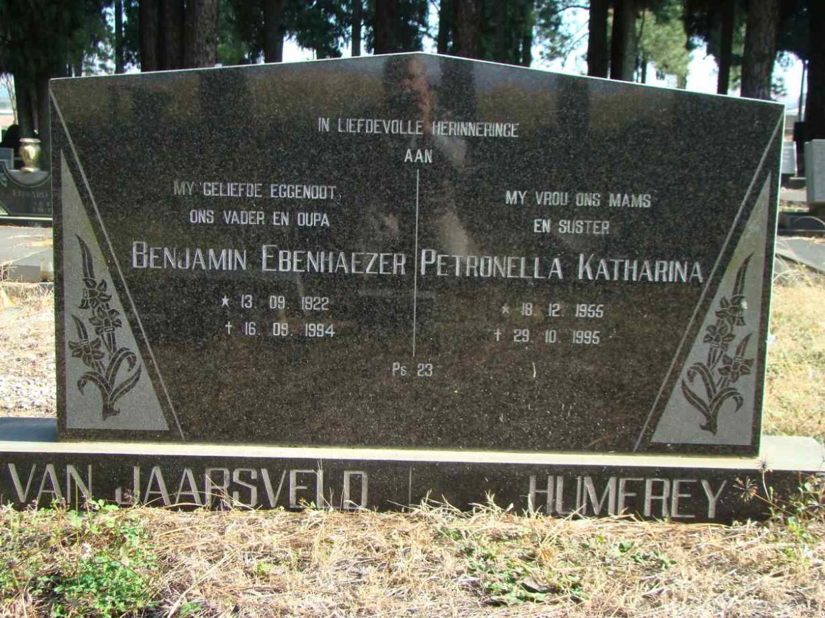 JAARSVELD Benjamin Ebenhaezer, van 1922-1994 :: HUMFREY Petronella Katharina 1955-1995