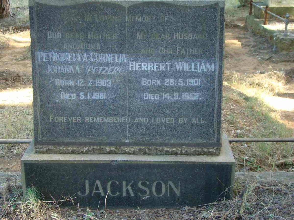 JACKSON Herbert William 1901-1952 &amp; Petronella Cornelia Johanna PETZER 1903-1981