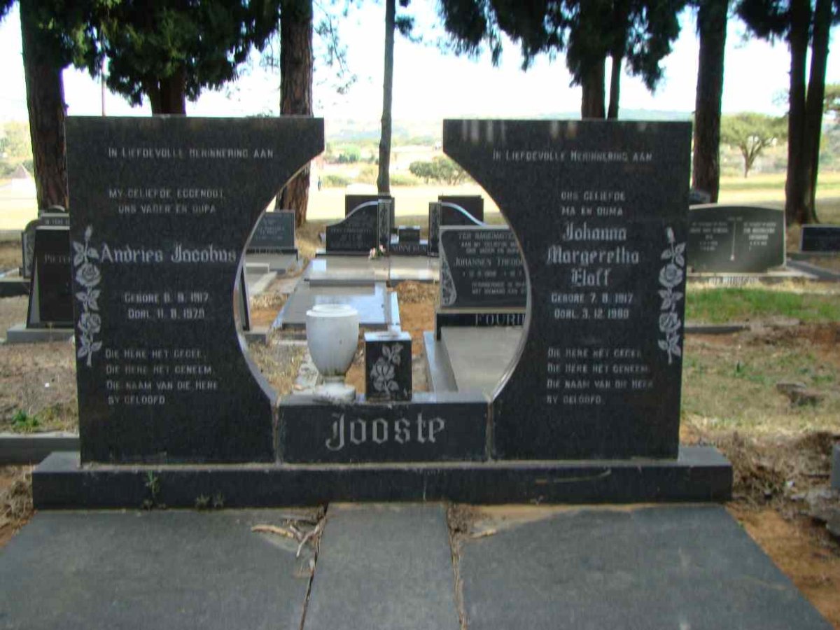 JOOSTE Andries Jacobus 1917-1979 &amp; Johanna Margeretha ELOFF 1917-1980