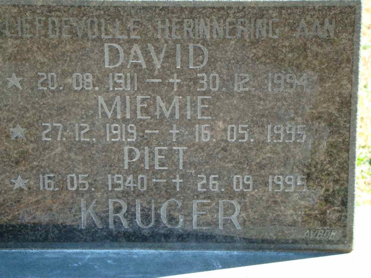 KRUGER David 1911-1994 &amp; Miemie 1919-1995 :: KRUGER Piet 1940-1995