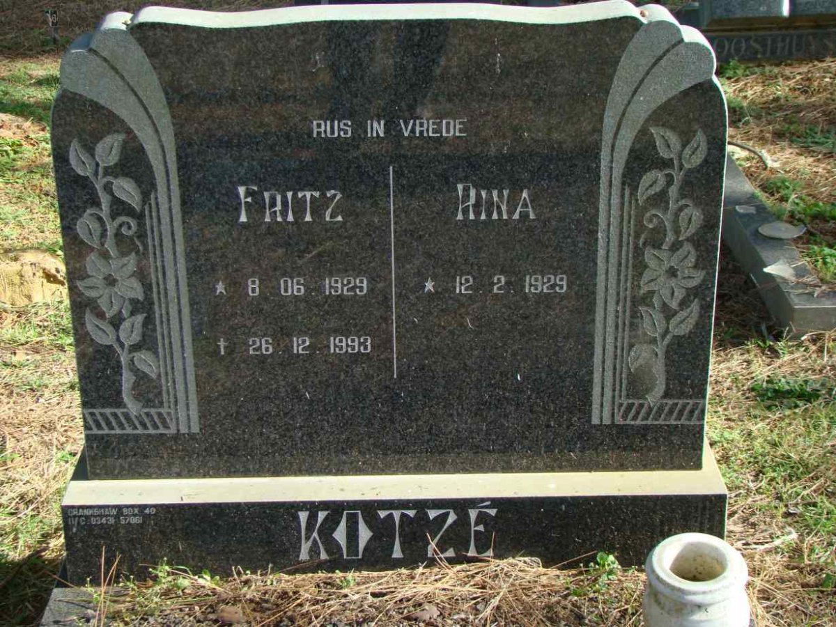 KOTZE Fritz 1929-1993 &amp; Rina 1929-