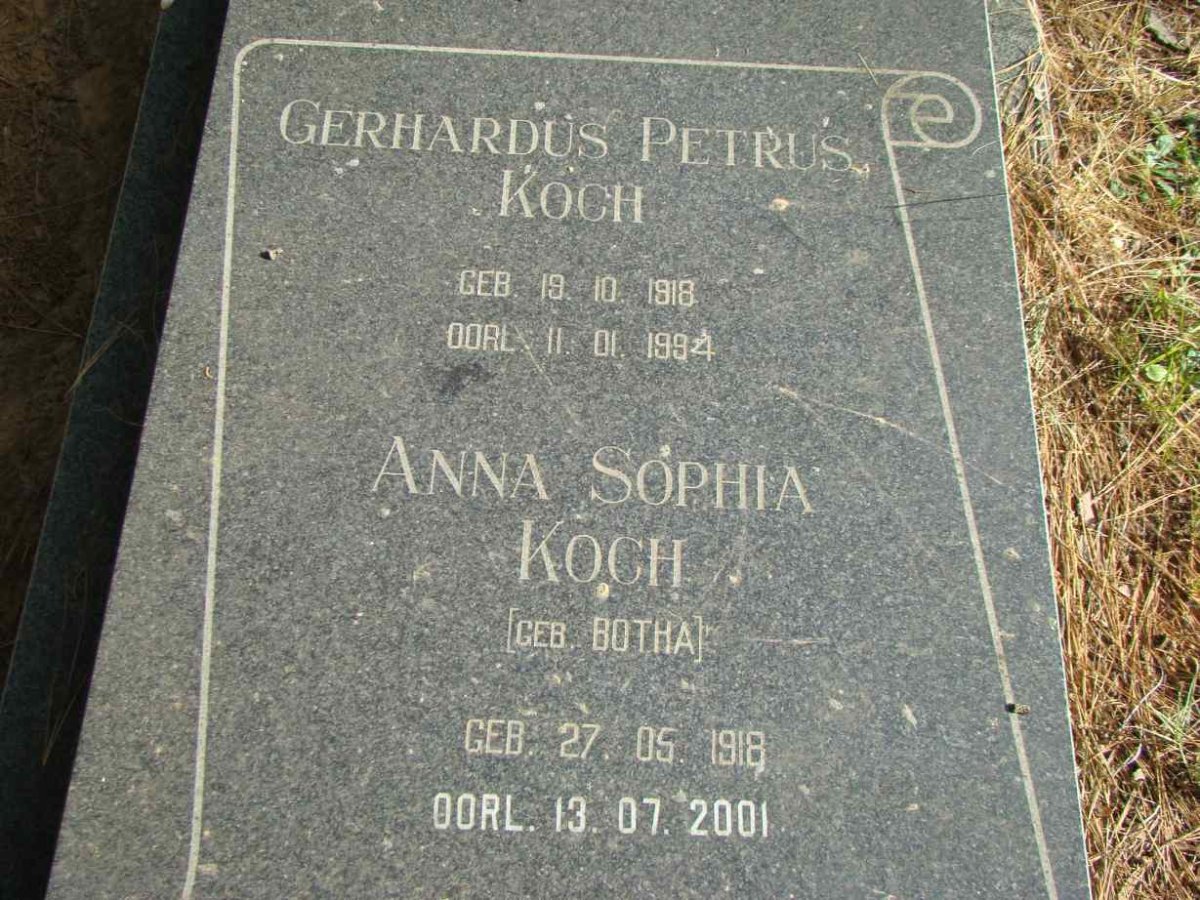 KOCH Gerhardus Petrus 1918-1994 &amp; Anna Sophia BOTHA 1918-2001
