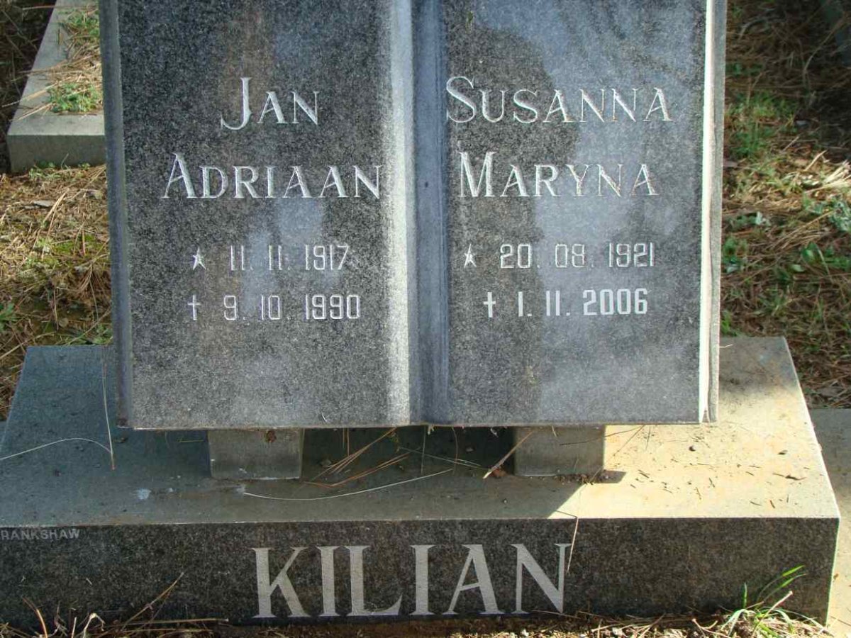 KILIAN Jan Adriaan 1917-1990 &amp; Susanna Maryna 1921-2006